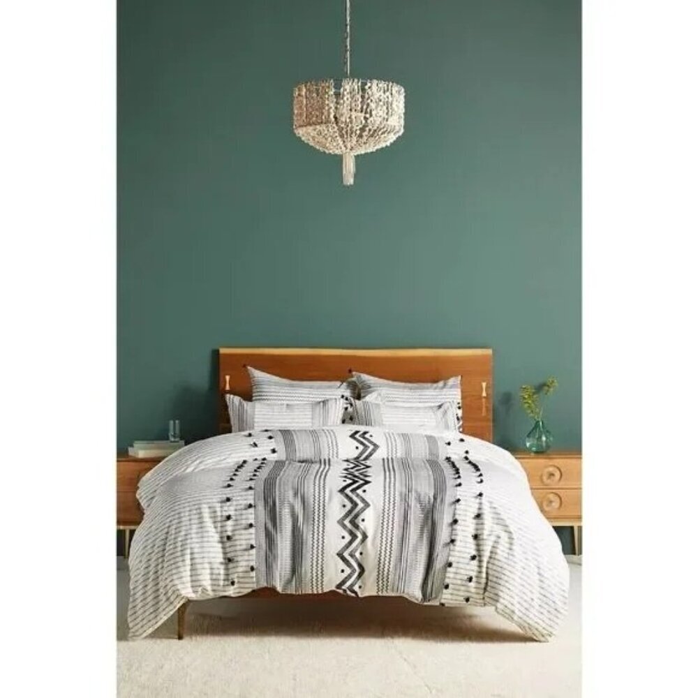 Anthropologie Embelished Pendana California King Duvet Black White NWT $298